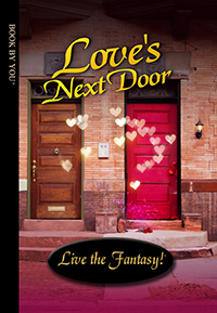 Front book cover illustration for personalized romance novel, Love's Next Door.